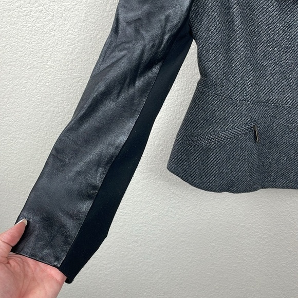 Weekend MaxMara Mixed Media Biker Jacket Moto Gray Black Vegan Faux Leather Wool - Picture 2 of 10